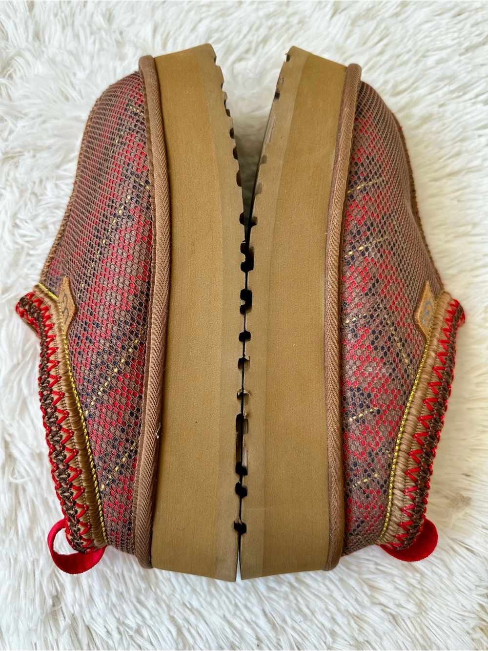 UGG Tazz Maxi Tasman Chestnut Mesh Plaid Platform Slippers US 8 EU 39 Rare - Picture 3 of 10